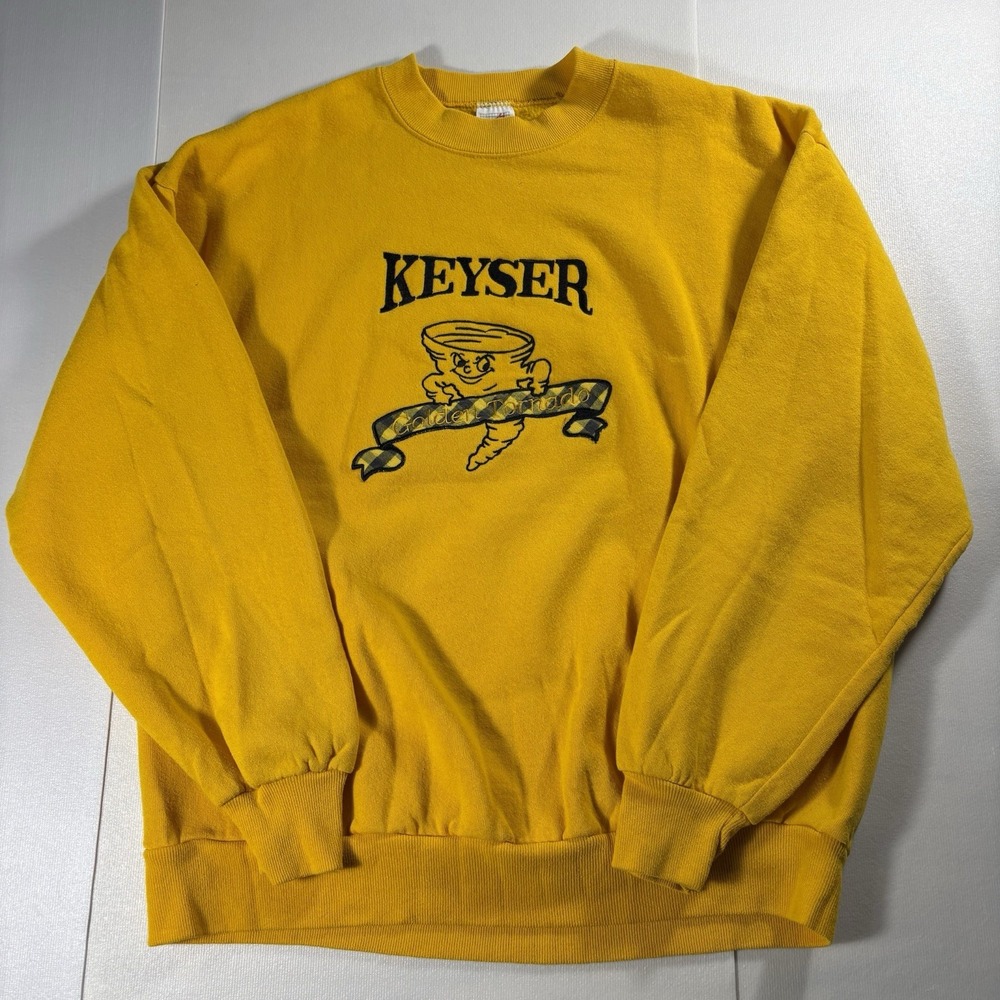 Vintage 90s Jerzees Keyser Golden Tornado Crewneck Sweatshirt XL USA Made Yellow
